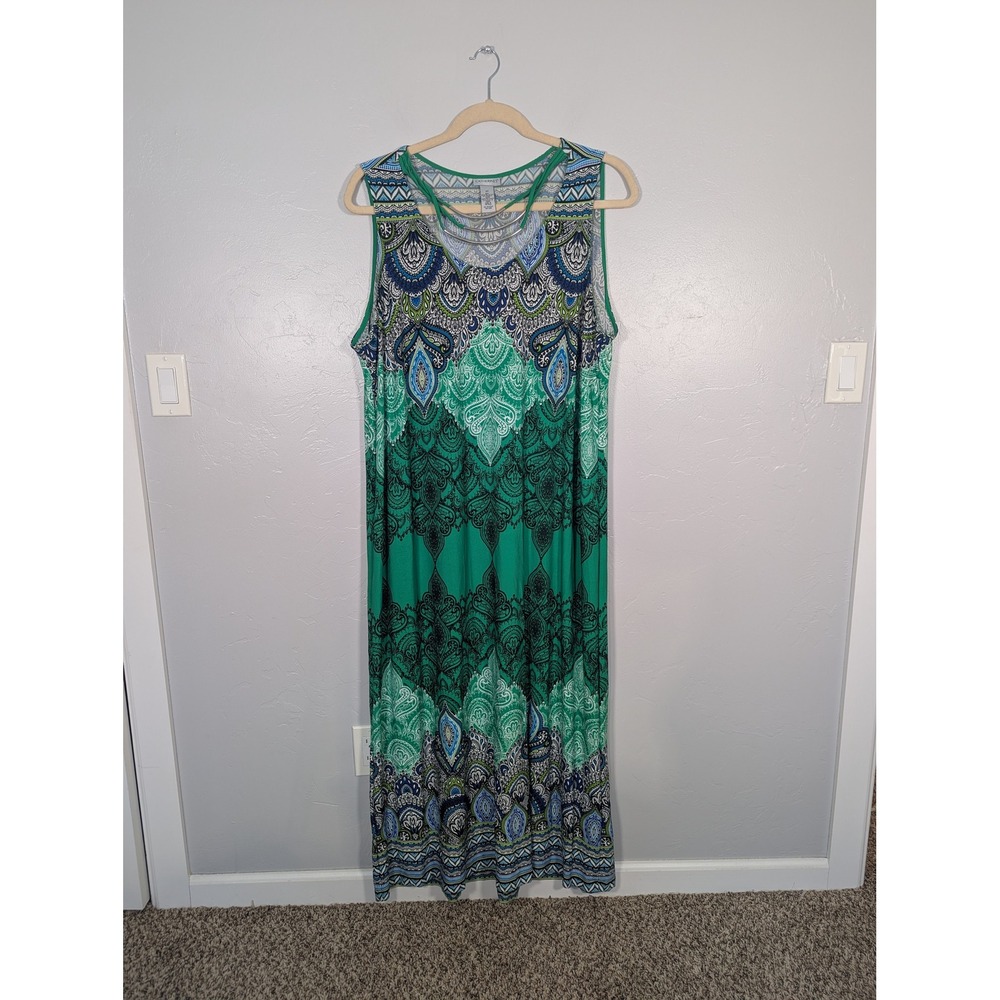 Catherines Green Paisley Medallion Cage Neck Sleeveless Maxi Dress 2X Plus Size